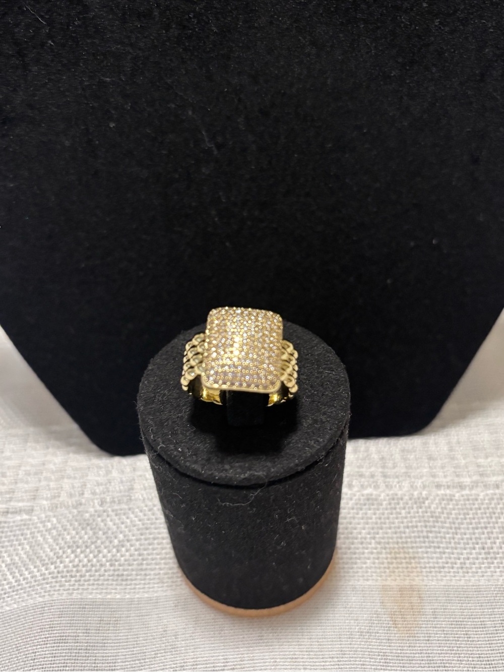 Gold Pavé Rectangle Cocktail Ring for Women size 7